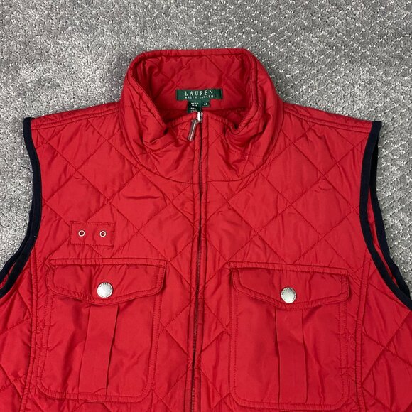 Lauren Ralph Lauren Quilted Vest Womens 2X Red Utility Plus Size Padding Zip - Picture 2 of 13